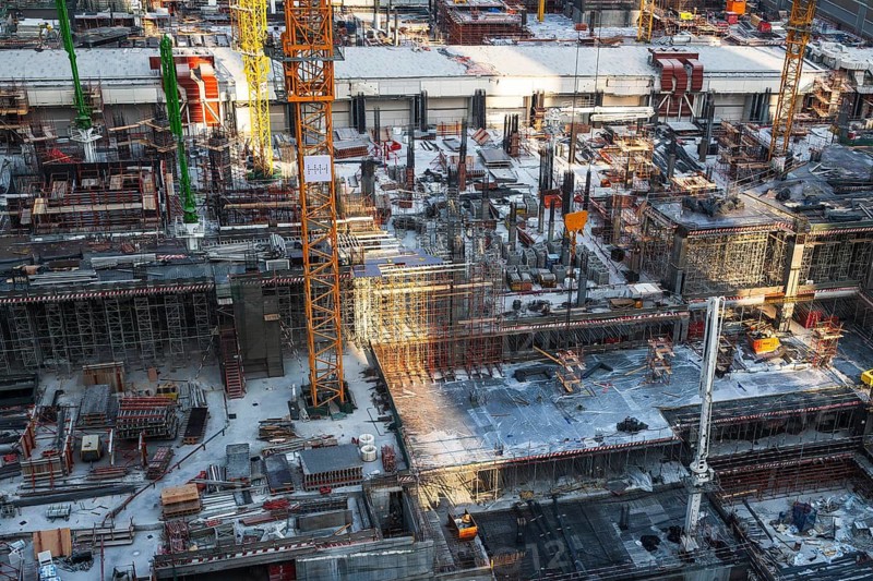 Bird's-eye view of new construction site, Dubai, United Arab Emirates, UAE