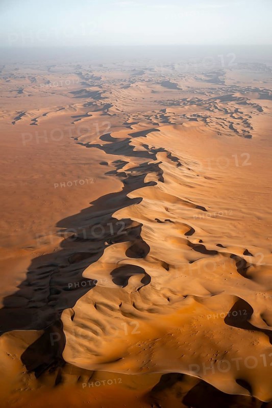 Aerial view, evening mood, red sand dunes of the Namib Desert, Namib Naukluft Park, Namibia