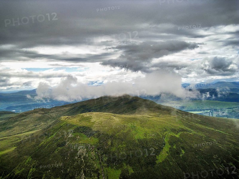 View from Ben Wyvis, mountain peak, Scottish Munro, hiking, dramatic cloudy sky, Easter Ross and Cromarty, Northwest Highlands, Highlands, Scotland, Great Britain