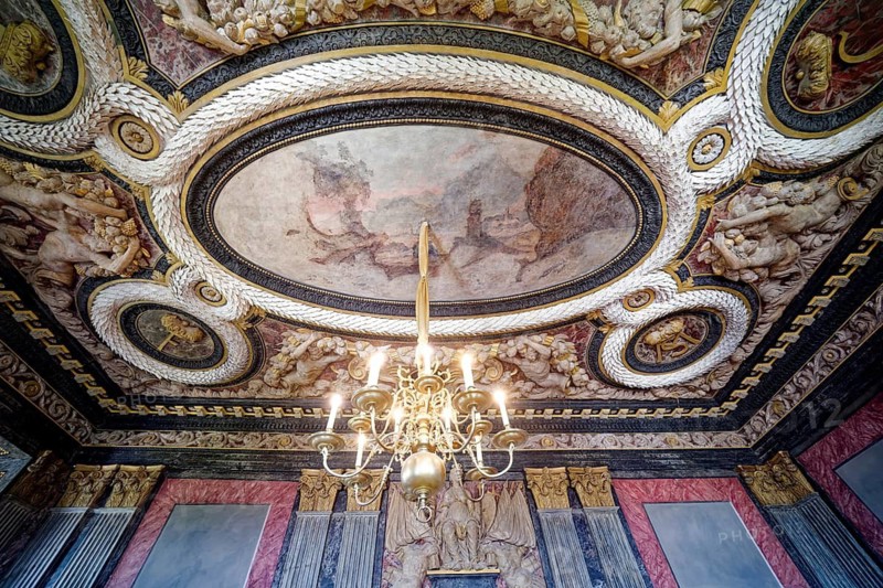 Ceiling design, Duke's audience room, Friedenstein Castle, former residence of the Dukes of Saxe-Coburg and Gotha, early Baroque, Ernst the Pious, interior, interior view, old town, Gotha, Thuringia, Germany