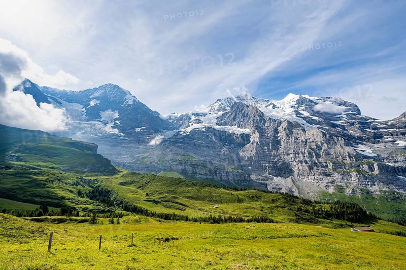 Mountain panorama with peaks Eiger, Mönch and Jungfrau, Kleine Scheidegg, Jungfrau region, Bernese Oberland, Switzerland