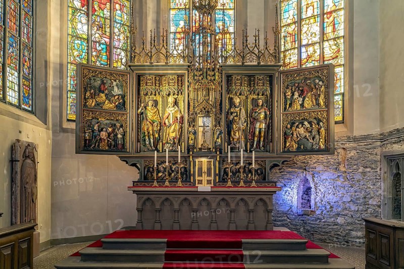 Altar of the Stadtkirche St. Sebastian in the old town of Limburg an der Lahn, Hesse, Germany