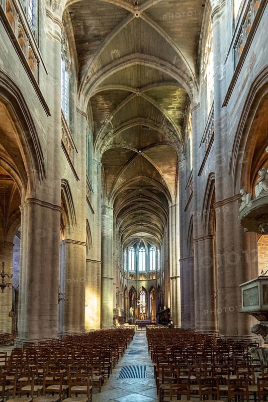 Rodez. Gothic Cathedral of Notre-Dame, the nave and the chancel. Aveyron. Occitanie. France