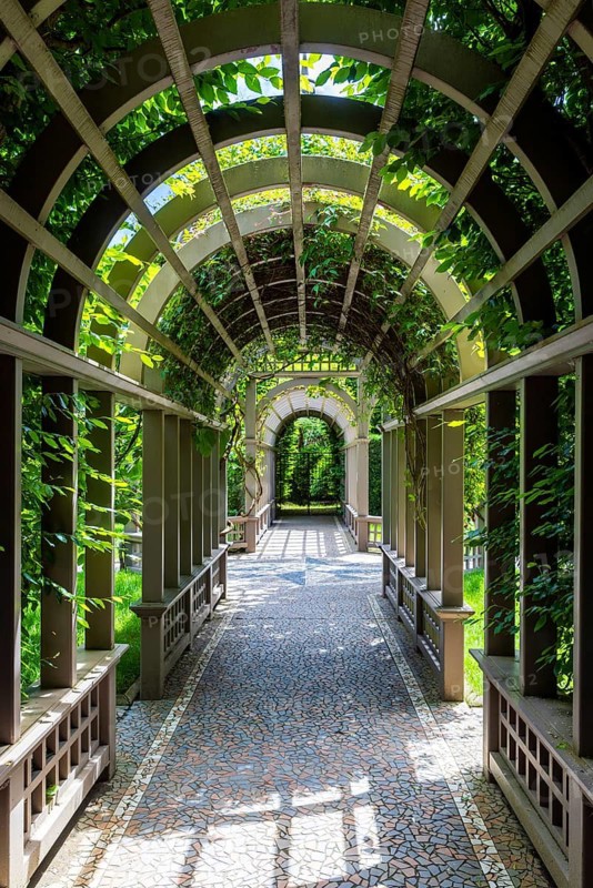 Colonnaded walkway in the Italian Renaissance Garden, Hamilton Gardens, WaikatoNew Zealand