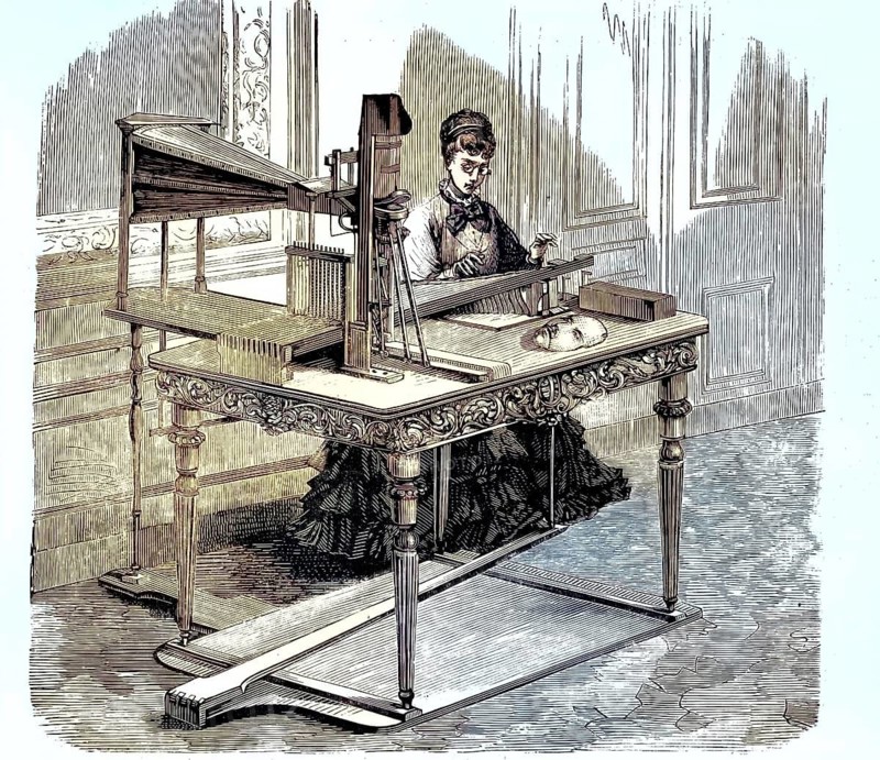 Illustration shows Euphonia, one of the first mechanical machines for generating human speech, an early mechanical speech synthesizer constructed in the 19th century by Austrian inventor Joseph Faber. The machine imitated the human anatomy of speech. She had an artificial throat, a mechanical tongue, and vocal cords. Air was forced through the system via a large bellows, illustration, reproduction of a model from the 19th century. Authentic, file restored for optimal use, exact date of original unknown, historical, nostalgically colored