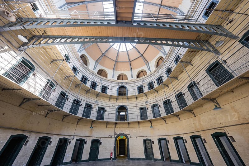 Round prison structure with a central skylight and multi-story rows of cells, Kilmainham Gaol Prison, Dublin, Ireland