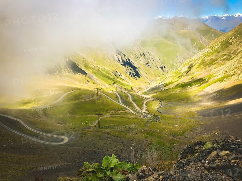 Scenic Tusheti serpentine road in Georgia. Most dangerous roads world concept.Georgia