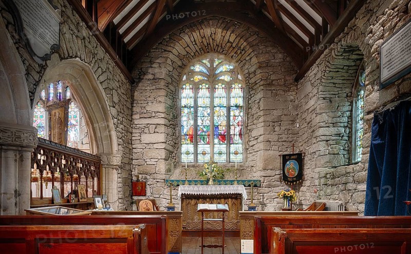 Interior view, altar, church window, parish church St Just in Penwith, Cornwall, England, Great Britain, Great Britain