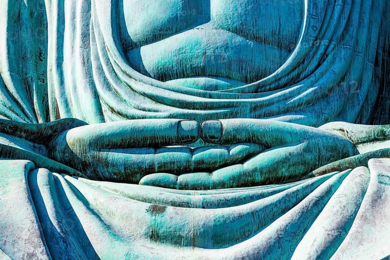 Large Japanese-style bronze statue of the Great Buddha Daibutsu by Kamakura in the Wat Phra That Don Phra Chan Buddhist Temple, near Lampang, Lampang Province, Thailand