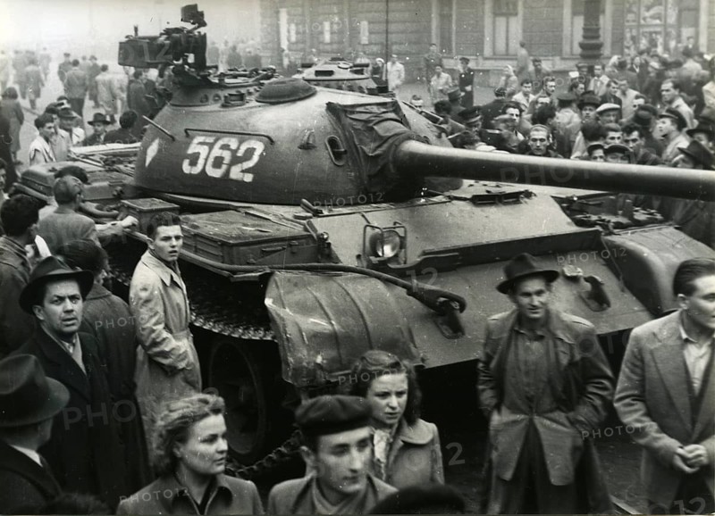 Prague, Czech Republic, Prague Spring, August 21, 1968, Russian tank, suppression, end of hope, Iron Curtain, A large tank is surrounded by a crowd of people at a historic moment, Franz Fink