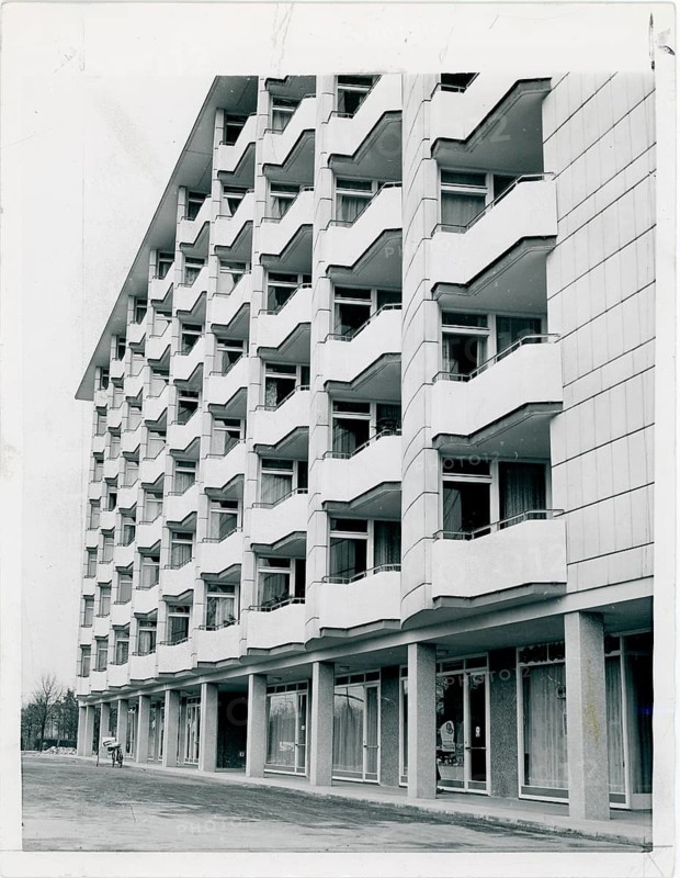 Berlin, West Berlin, residential construction, new buildings, avant-garde architecture, building with distinctive balconies in geometric style that accentuates modern urban architecture, 1957