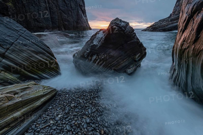 Ocean surf in a rocky bay, Söröya, Norwegian European Sea, Finnmark, Norway, September 2018