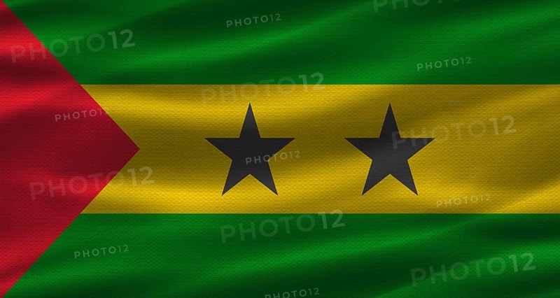 Sao Tomean flag with fabric texture. Realistic flag of Sao Tome and Principe waving