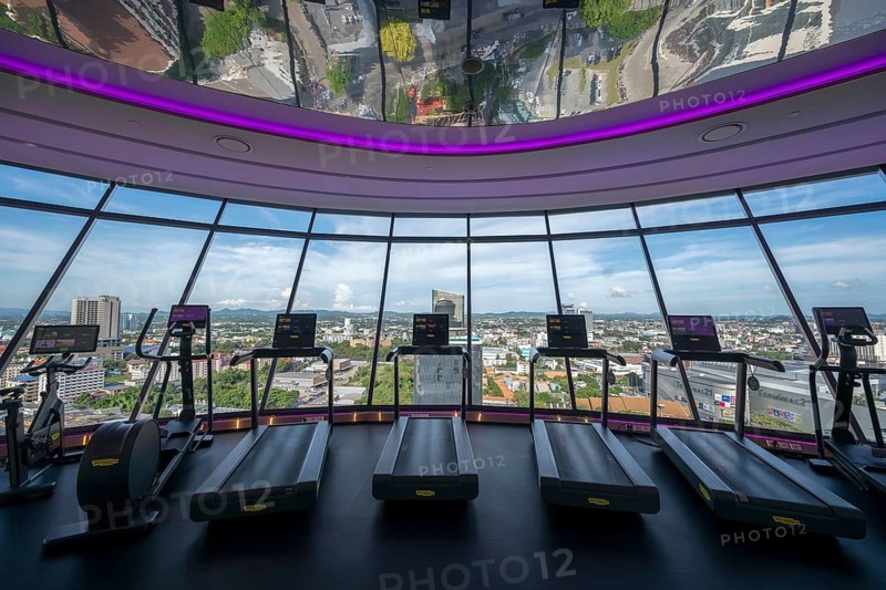 Hotel gym with panoramic views, Pattaya, Thailand