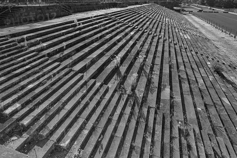 Part of the main stand of the Zeppelin field from 1940 on the former Reichsparteitag grounds, black and white, Nuremberg, Middle Franconia, Bavaria, Germany