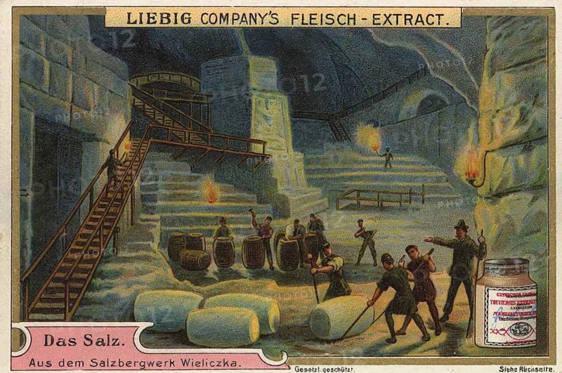 Picture series Salt, Salt Extraction, Wieliczka Salt Mine, an important UNESCO World Heritage Site near Krakow, which has been in operation for over 700 years, favorite painting, digitally restored reproduction of a collector's painting from around 1900, exact date unknown
