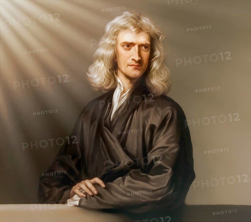 Sir Isaac Newton, 1642-1726, English physicist and mathematician, digitally edited based on a historical illustration by Godfrey Kneller, 1689