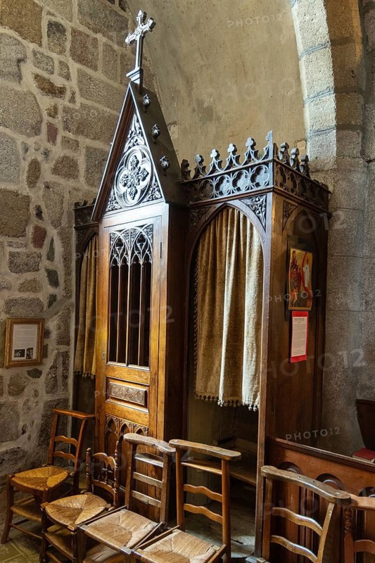 Saint Urcize, Regional Natural Park Aubrac, Saint Pierre and Saint Michel church of Saint Urcize, the confessional, Auvergne Rhone Alpes, France