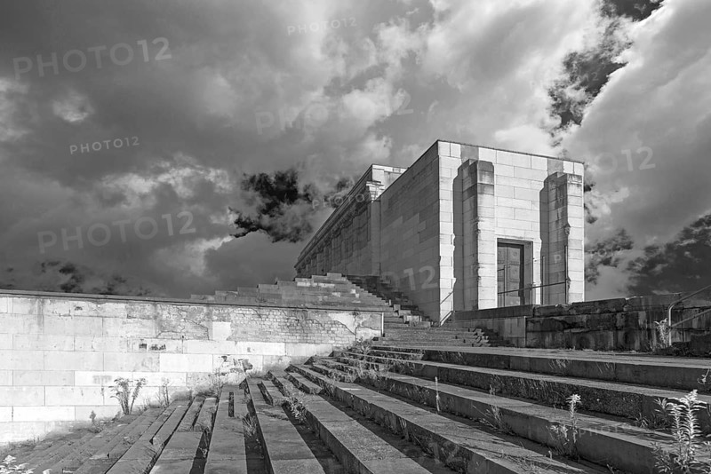 Main stand of the Zepelin field on the former Reichsparteitagsgelände, black and white, Nuremberg, Middle Franconia, Bavaria, Germany