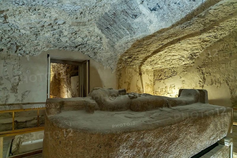 Sarcophagus with the ancient Egyptian tomb of Pharaoh Siptah in the Valley of the Kings near Luxor, Egypt