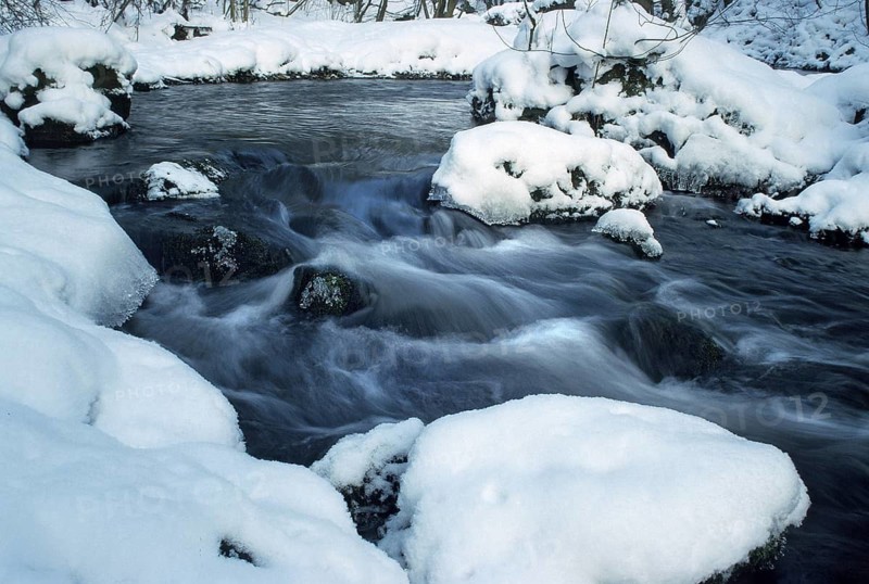 Germany, Pöhl, Saxony, Triebtal, stream, ice, flowing water, ice, landscape, snow, winter