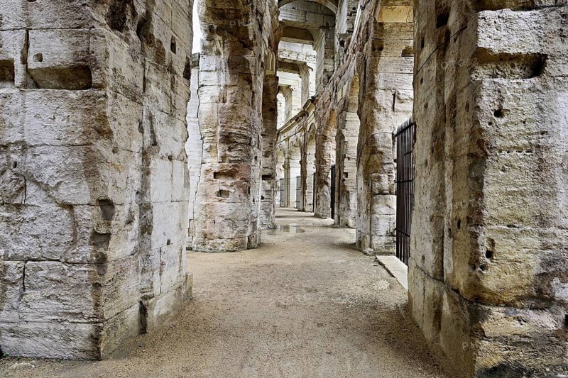Interior view, walls of the Roman Amphitheatre, Arles, southern France, France