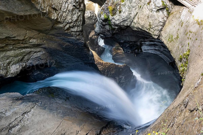 Waterfall in a rocky gorge of Trümmelbach, Trümmelbach Falls, long time exposure, Lauterbrunnen, Bernese Oberland, Switzerland