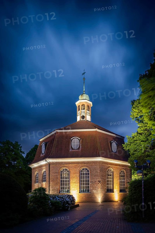 Evangelical Lutheran Church on the Market as a Sacred Central Building at the Blue Hour, Eimsbüttel, Niendorf, Hamburg