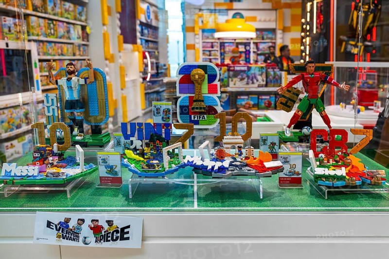 Lego soccer building set by Lionel Messi, Vinicius Junior, Kylian Mbappe and Cristiano Ronaldo, Dubai, United Arab Emirates, UAE