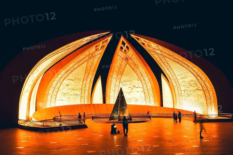 Islamabad, Pakistan - 9th september, 2023: sunset timelapse muslim tourist visit The Pakistan Monument - national monument and heritage museum