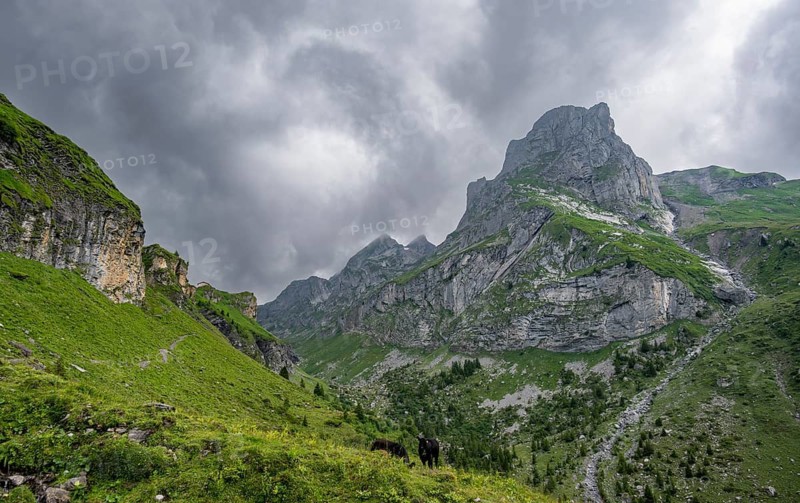 Rocky peak Spaltenhorn, mountain landscape with dark clouds, Bernese Alps, Bernese Oberland, Switzerland
