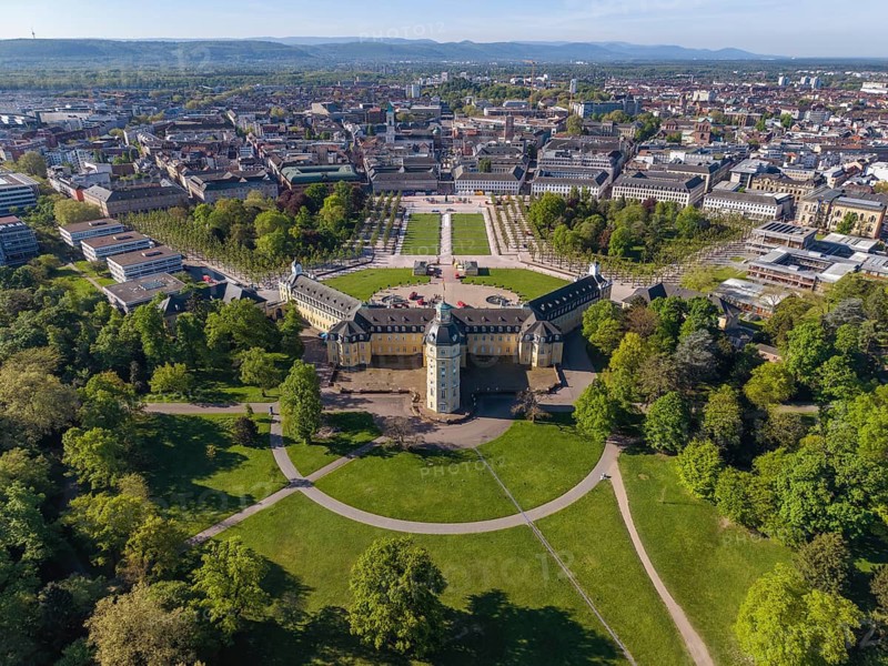 Aerial view of Karlsruhe Palace with Palace Square, Karlsruhe, Baden-Württemberg, Germany