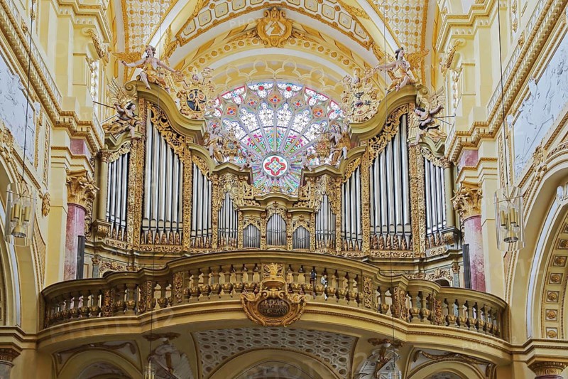 Baroque organ, monastery church, handicraft, interior view, former Cistercian abbey, monastery, Ebrach, Steigerwald, Lower Franconia, Franconia, Bavaria, Germany