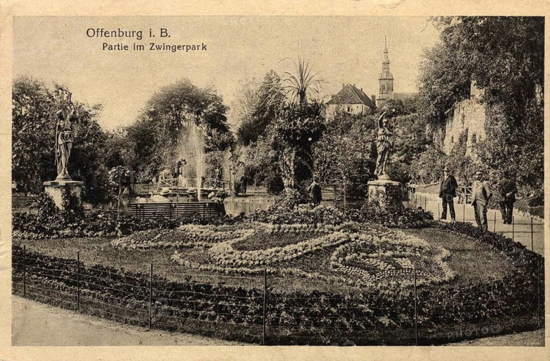 Historical view of the Zwingerpark in Offenburg, one of the most beautiful parks in Central Baden, Baden-Württemberg, Germany, authentic reproduction of an old postcard, around 1910, historical, exact date unknown