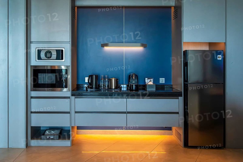 Hotel Suite Pantry Kitchen with Microwave, Refrigerator, Safe and Beverage Station, Pattaya, Thailand