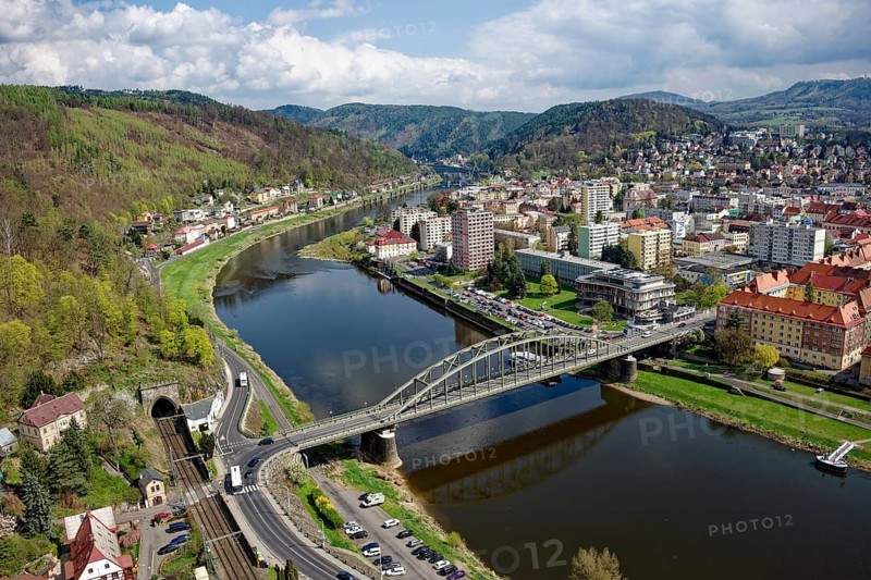 View from the shepherd's wall to the town of Decín, Tetschner Castle on the Elbe, Decin, Dechen, Bohemia, Czech Republic, Czech Republic