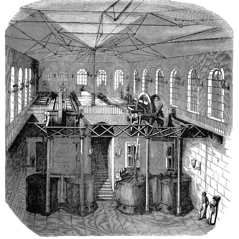 Holländersaal, Beating and Washing Engines Room, in a 19th century paper mill, where the raw materials were washed, shredded and made into paper pulp, illustration, reproduction from a 19th century model. Authentic, file restored for optimal use, exact date of submission unknown, historical