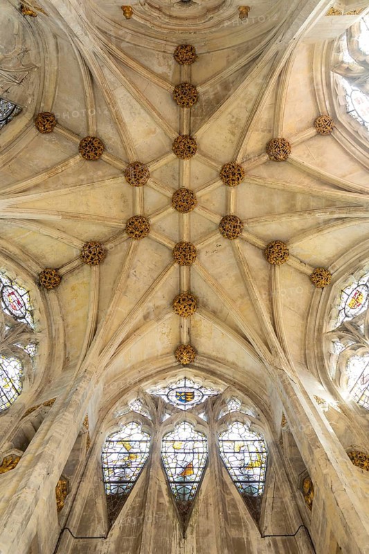 Interior of the unique two-storey hexagonal North Porch, St Mary Redcliffe Church, Bristol, England, UK