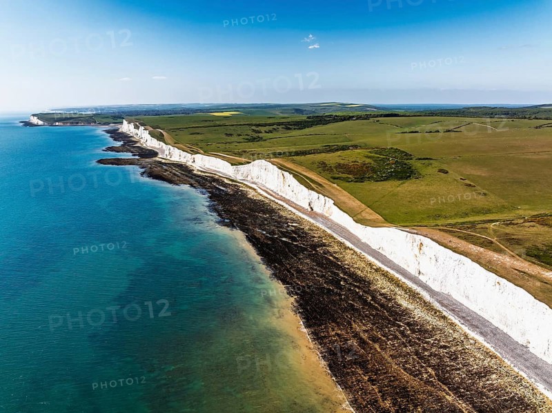 Seven Sisters Cliffs from a drone, English Channel, East Sussex, South-east England