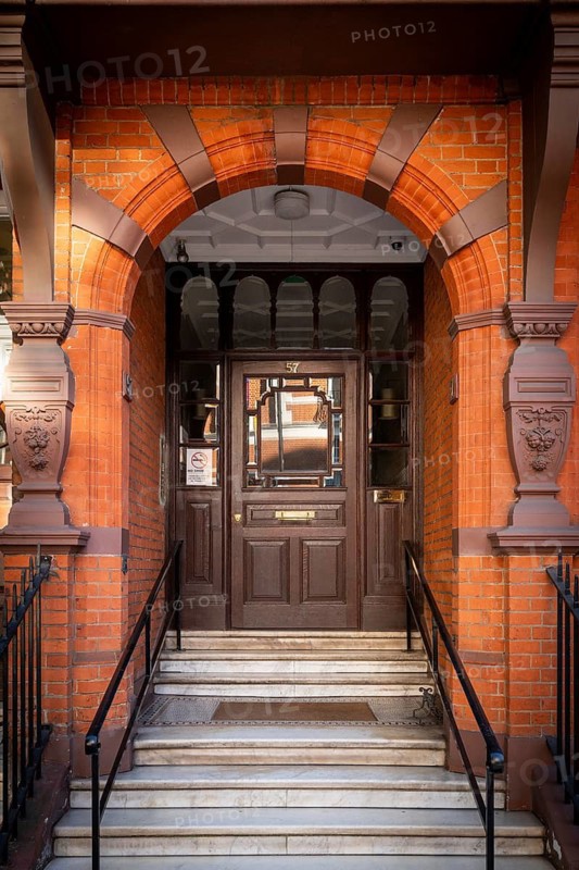 Elaborately designed house entrance, Victorian brick town house, Cadogan Gardens, Relais & Chateau Hotel, Sloane Square, Borough of Chelsea and Kensington, London, England, Great Britain, Great Britain