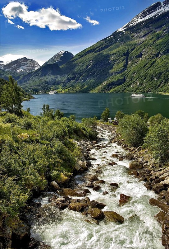 Beautiful landscape at Gejranger Fjord, waterfalls, Norway