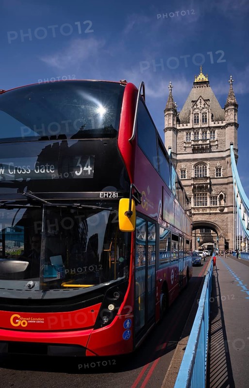 Double decker buses, traffic on Tower Bridge, London, England, Great Britain, Great Britain