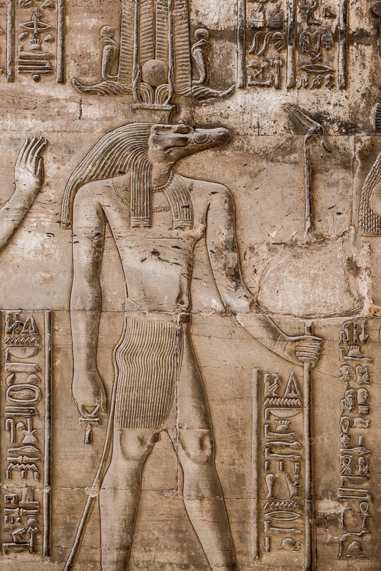 Reliefs and hieroglyphs, Kom Ombo temple, Upper Egypt, Egypt