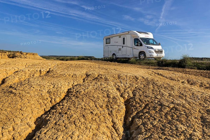 Motorhome trip through the Bardenas Reales Natural Park, Navarra, Spain
