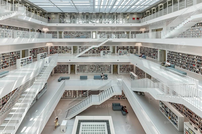 Stuttgart City Library on Mailänder Platz. interior view. Stuttgart, Baden-Württemberg, Germany