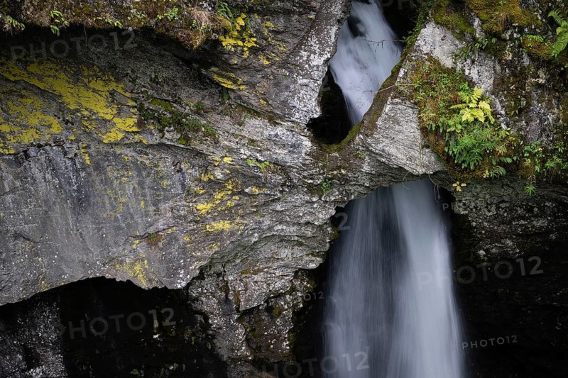 Waterfall hidden behind rocks, Øvstestølbrua, long exposure, Valldal, Norway