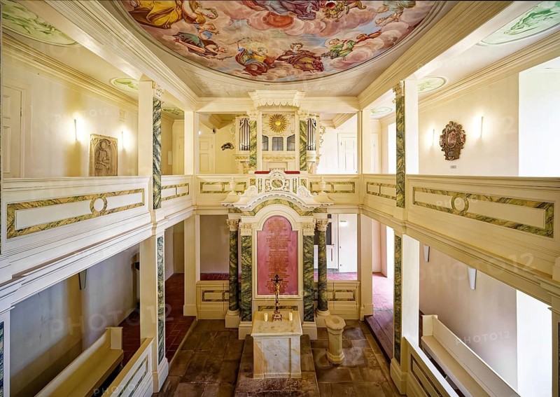 Castle chapel, Tenneberg Castle, museum, baroque room, castle, interior view, Waltershausen, Thuringian Forest, Thuringia, Germany