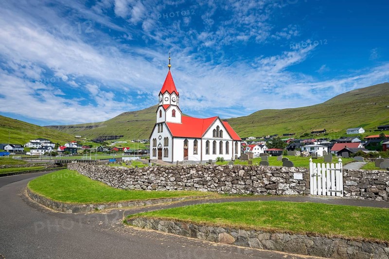 Sandavagur wooden church, Vágar island, Faroe Islands, Denmark