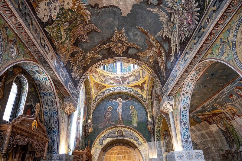 Belgrade, Serbia. April 23rd 2026. Colourful religious motifs and frescoes painted inside Ruzica Church, a Serbian Orthodox church located in the Belgrade Fortress, above the Rivers Sava and Danube, Serbia