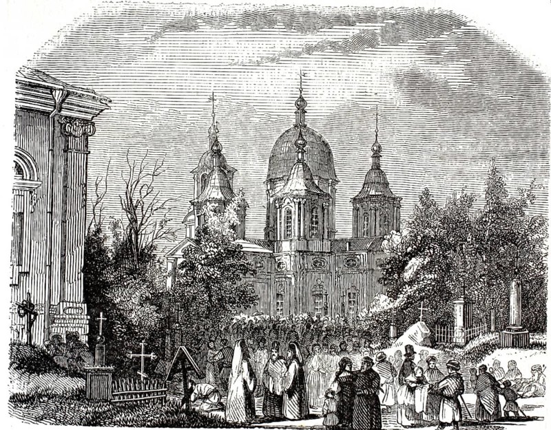 Coastal monastery of Saint Sergius, Russian Orthodox monastery in the coastal settlement of Strelna near Saint Petersburg, Russia, around 1880, illustration, reproduction from a 19th-century model. Authentic, file restored for optimal use, exact date of submission unknown, historical